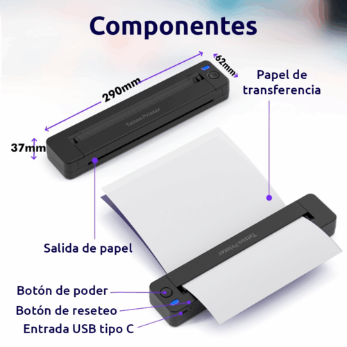 IMPRESORA PORTÁTIL A4 BLUETOOTH TATTOO PAPEL TATUAJE PAPEL TÉRMICO 210 MM A49 - 4