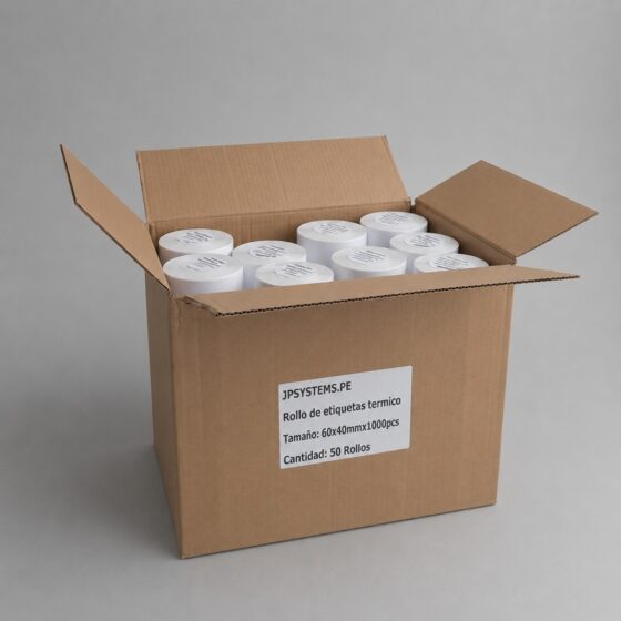 CAJA 50 ROLLOS DE 1000 ETIQUETAS ADHESIVAS TÉRMICO DIRECTO 60X40MM TD BLANCO TUCO 1 PULGADA - 1