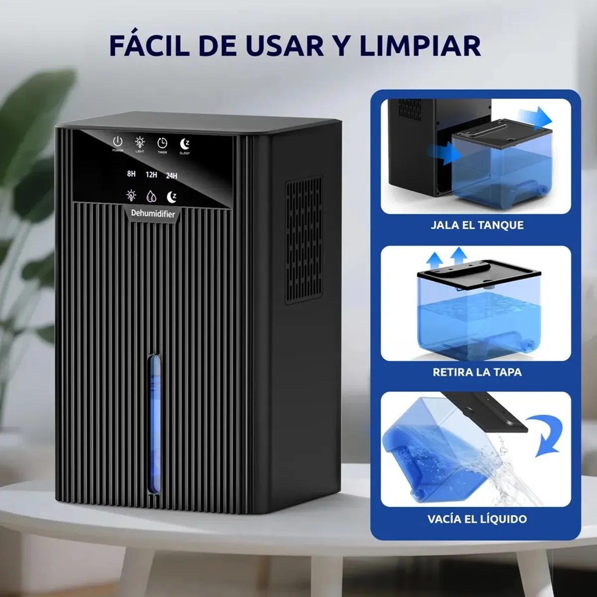 DESHUMEDECEDOR DESHUMIFICADOR CUBRE 25 M² TANQUE 2.2L BOTONES TÁCTILES TEMPORIZADOR Y MODO SLEEP 28W - 2