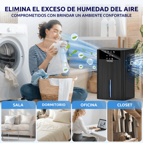 DESHUMEDECEDOR DESHUMIFICADOR CUBRE 25 M² TANQUE 2.2L BOTONES TÁCTILES TEMPORIZADOR Y MODO SLEEP 28W - 5