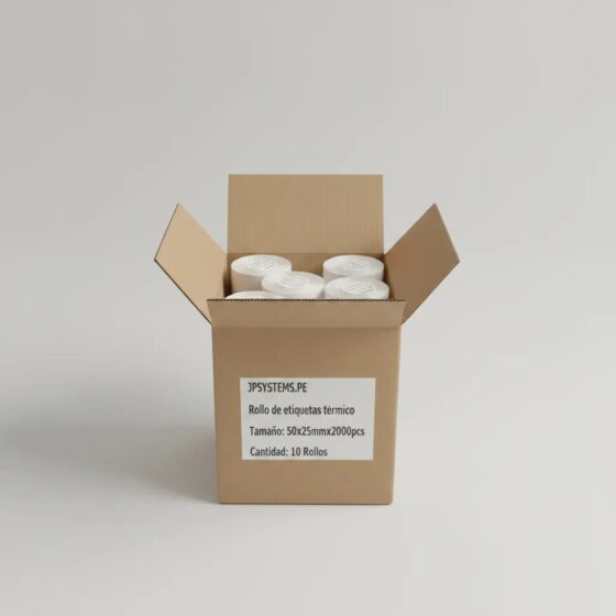 CAJA DE 10 ROLLOS DE 2000 ETIQUETAS ADHESIVAS TÉRMICO DIRECTO 50X25MM 2 COLUMNAS TD TUCO 1 PULGADA - 1
