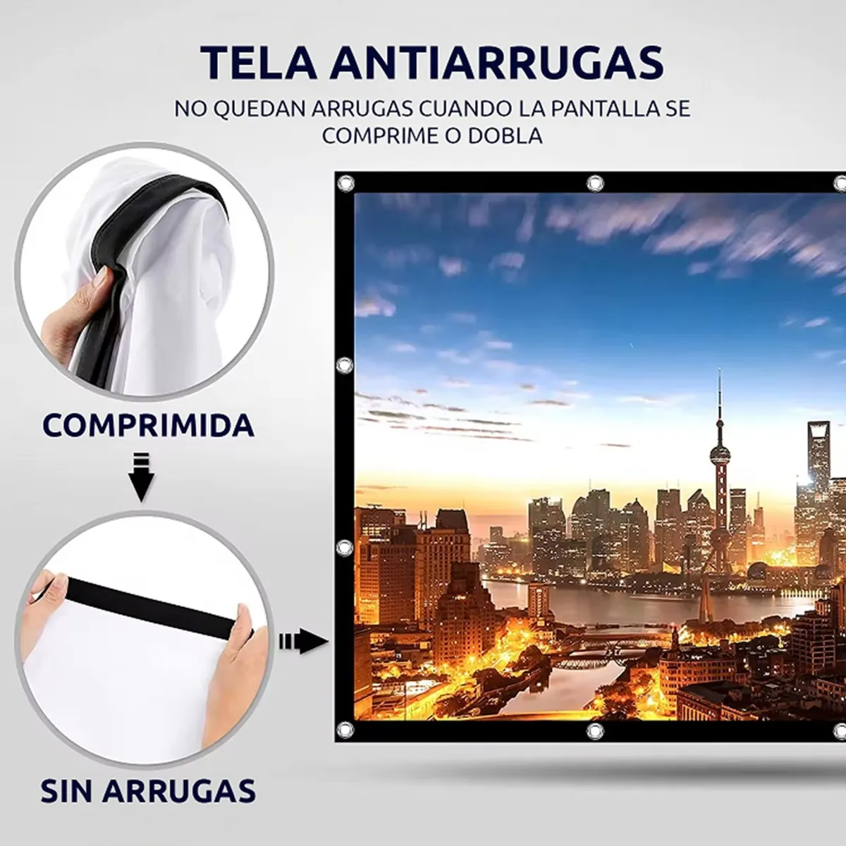 ECRAN PANTALLA PARA PROYECCIÓN DE TELA POLIÉSTER DE 100 PULGADAS, BLANCO LAVABLE + FIJADORES. - 2