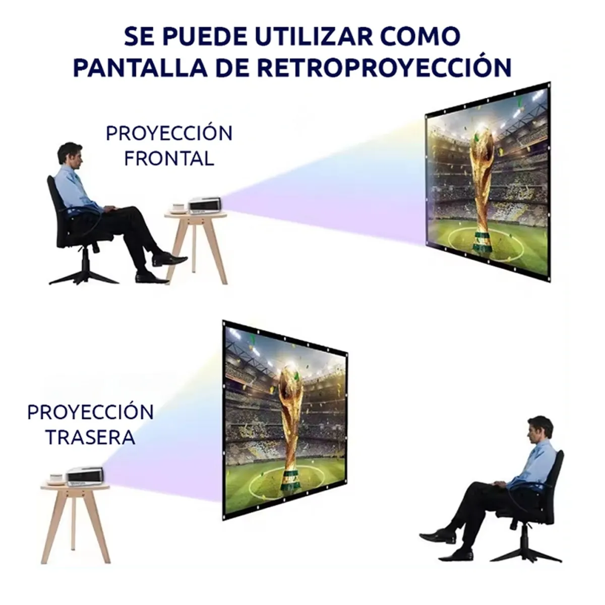 ECRAN PANTALLA PARA PROYECCIÓN DE TELA POLIÉSTER DE 100 PULGADAS, BLANCO LAVABLE + FIJADORES. - 3