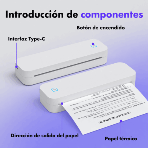 IMPRESORA PORTÁTIL TÉRMICA A4 USB BLUETOOTH D80 CON 1 ROLLO IMPRIME GUIAS ELECTRONICAS 304DPI - 7