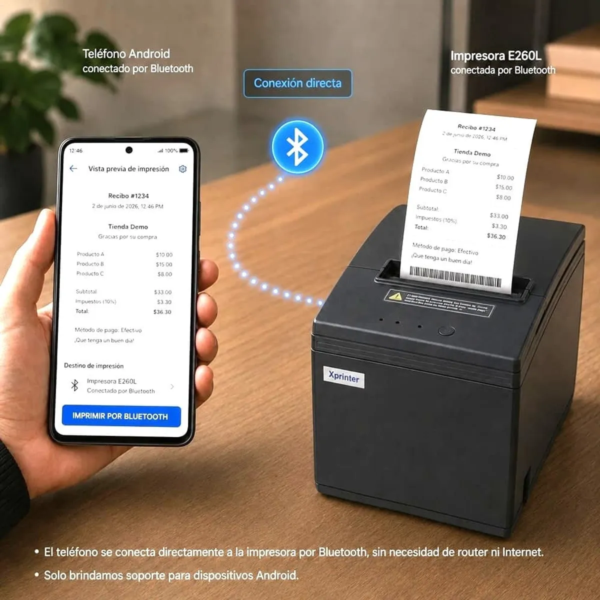 IMPRESORA TICKETERA TÉRMICA DE ESCRITORIO USB LAN BLUETOOTH E260L, TICKETS ANCHO 80MM, XPRINTER. - 6