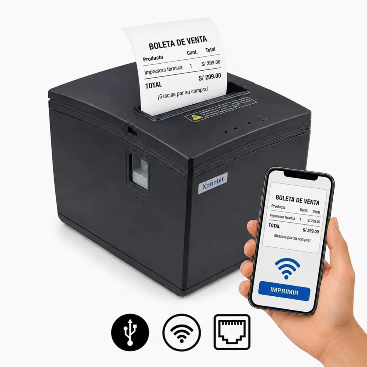 IMPRESORA TICKETERA TÉRMICA DE ESCRITORIO USB LAN WIFI E260L XPRINTER, TICKETS DE 80MM ANCHO RJ11 - 1