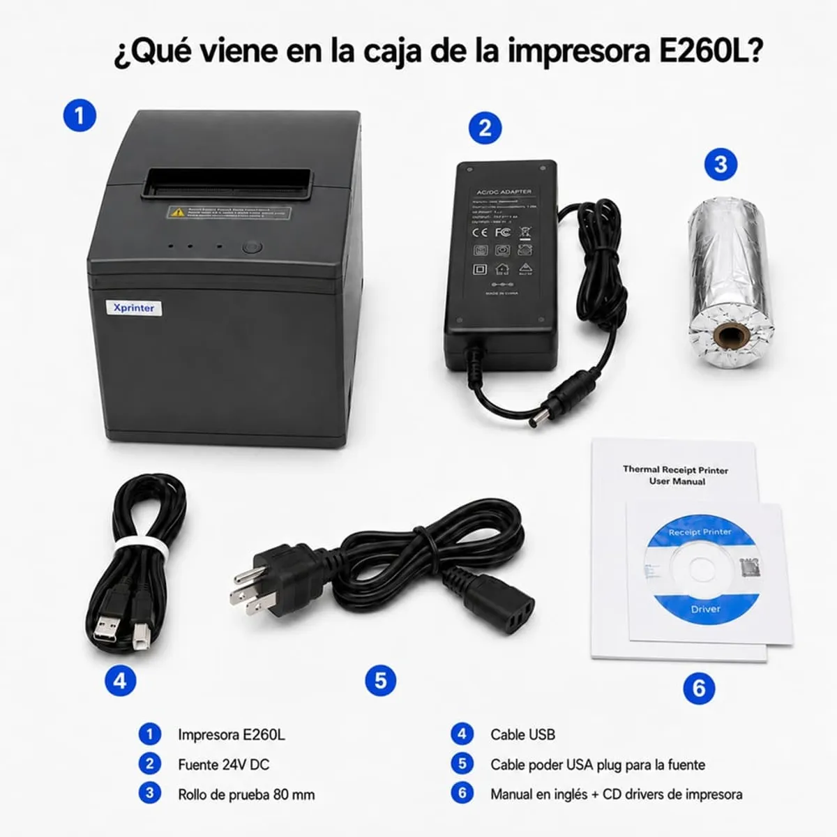 IMPRESORA TICKETERA TÉRMICA DE ESCRITORIO USB LAN WIFI E260L XPRINTER, TICKETS DE 80MM ANCHO RJ11 - 3