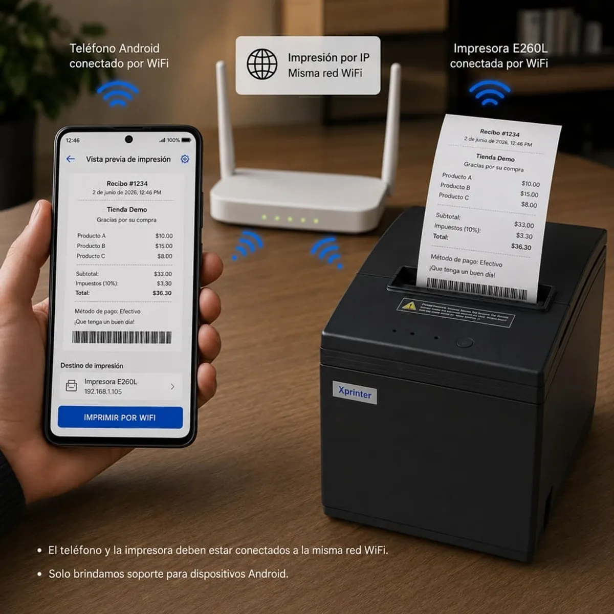 IMPRESORA TICKETERA TÉRMICA DE ESCRITORIO USB LAN WIFI E260L XPRINTER, TICKETS DE 80MM ANCHO RJ11 - 4
