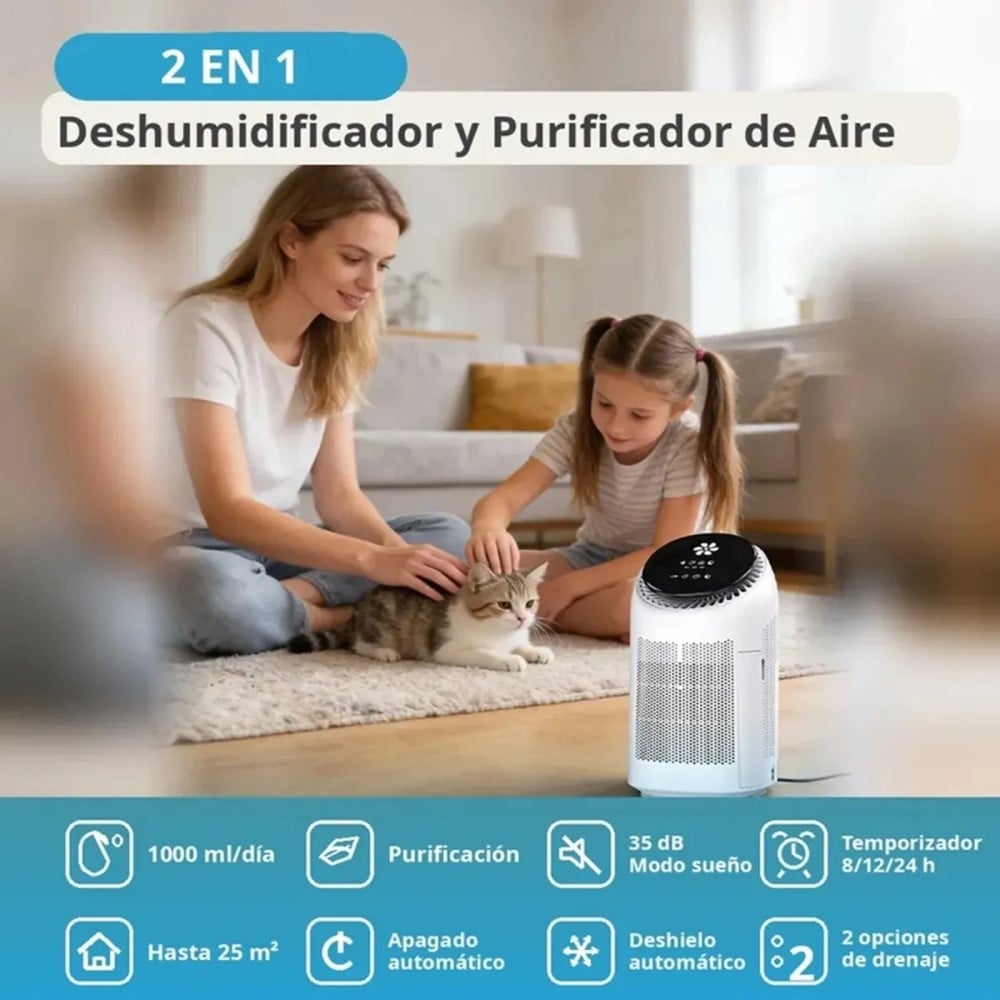 PURIFICADOR DE AIRE CON DESHUMEDECEDOR CUBRE 20 M², TANQUE 700ML TEMPORIZADOR, MODO SLEEP, BOTÓN TÁCTIL. - 3
