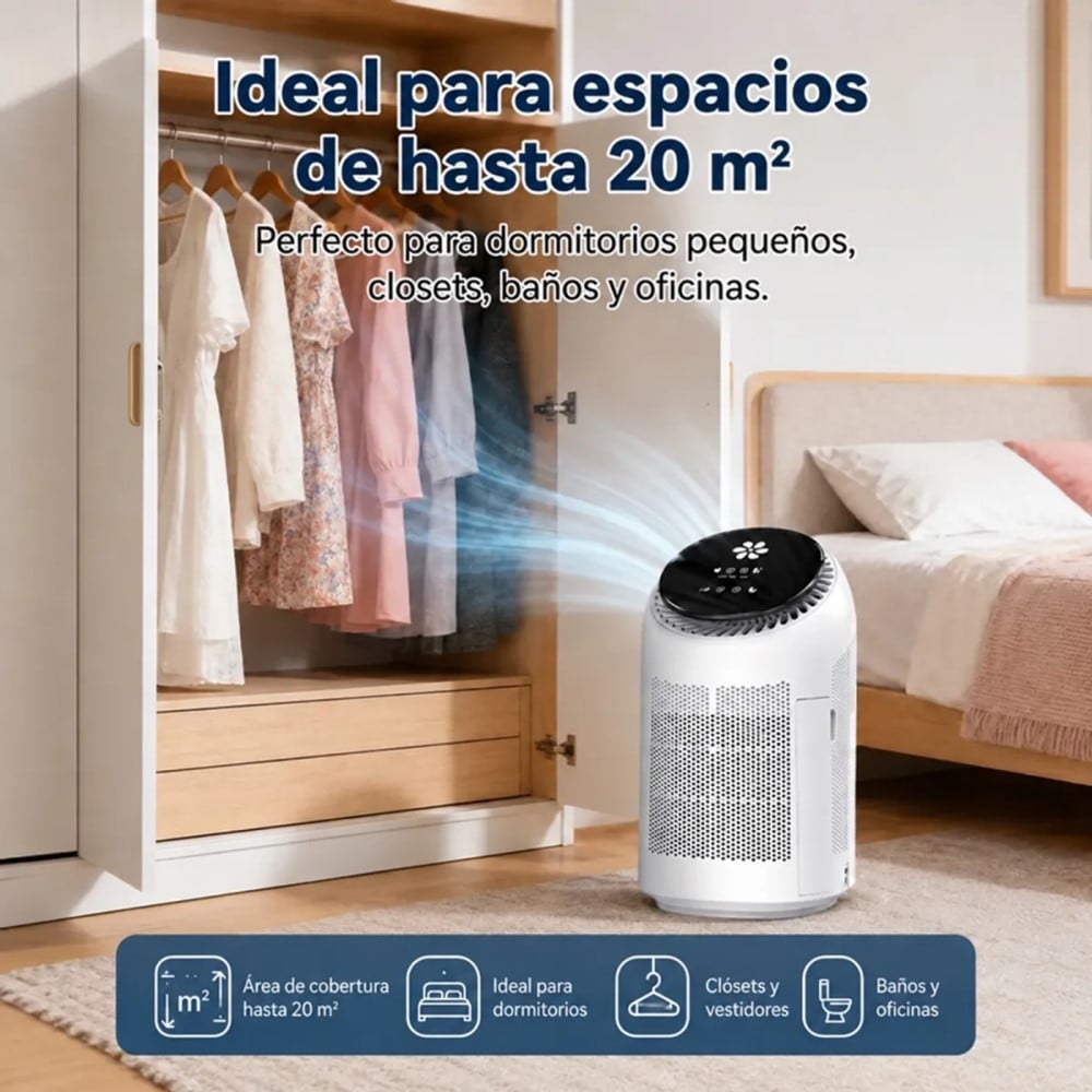 PURIFICADOR DE AIRE CON DESHUMEDECEDOR CUBRE 20 M², TANQUE 700ML TEMPORIZADOR, MODO SLEEP, BOTÓN TÁCTIL. - 5