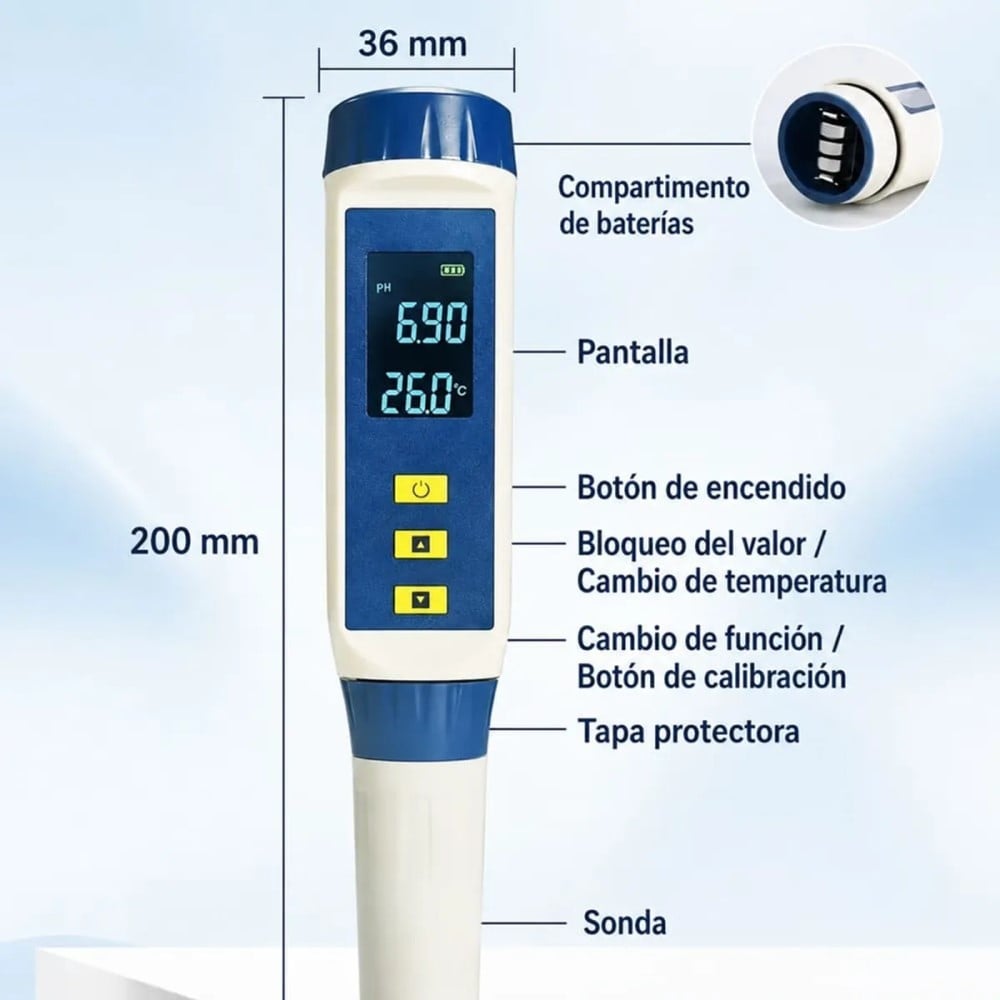 MEDIDOR DE CALIDAD DE AGUA 5 EN 1: PH, EC, TDS, SALINIDAD, TEMPERATURA LY701 - 2