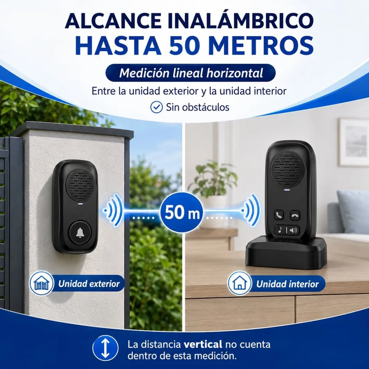 TIMBRE INALÁMBRICO AUDIO BIDIRECCIONAL CON BATERIA IP44 HASTA 50 METROS AIRE LIBRE HORIZONTAL - 2