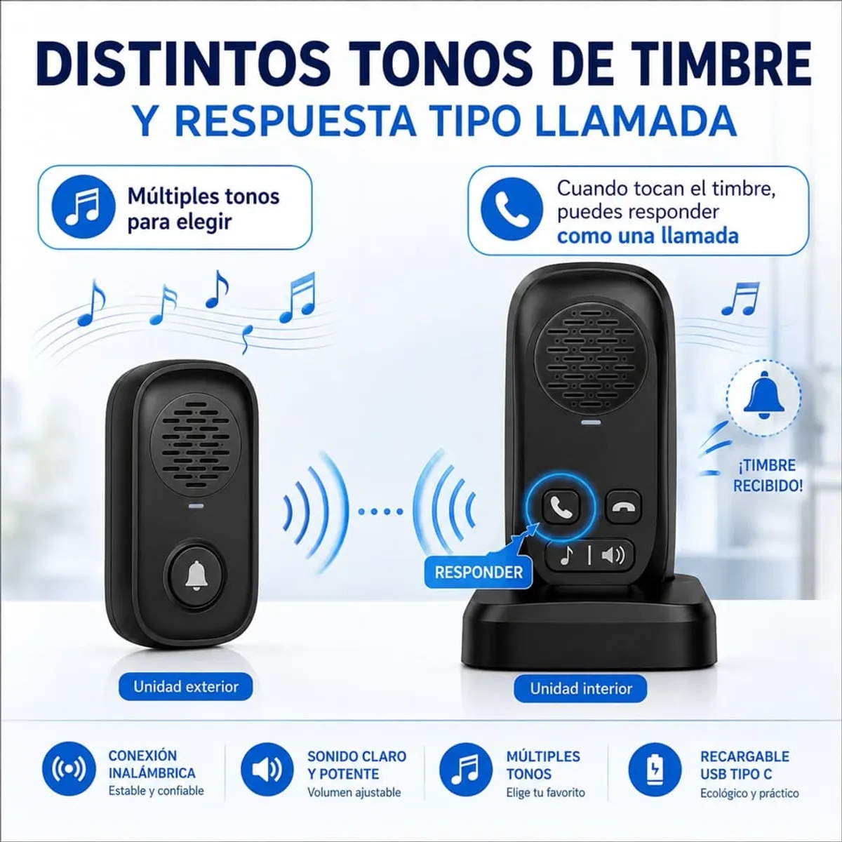 TIMBRE INALÁMBRICO AUDIO BIDIRECCIONAL CON BATERIA IP44 HASTA 50 METROS AIRE LIBRE HORIZONTAL - 5