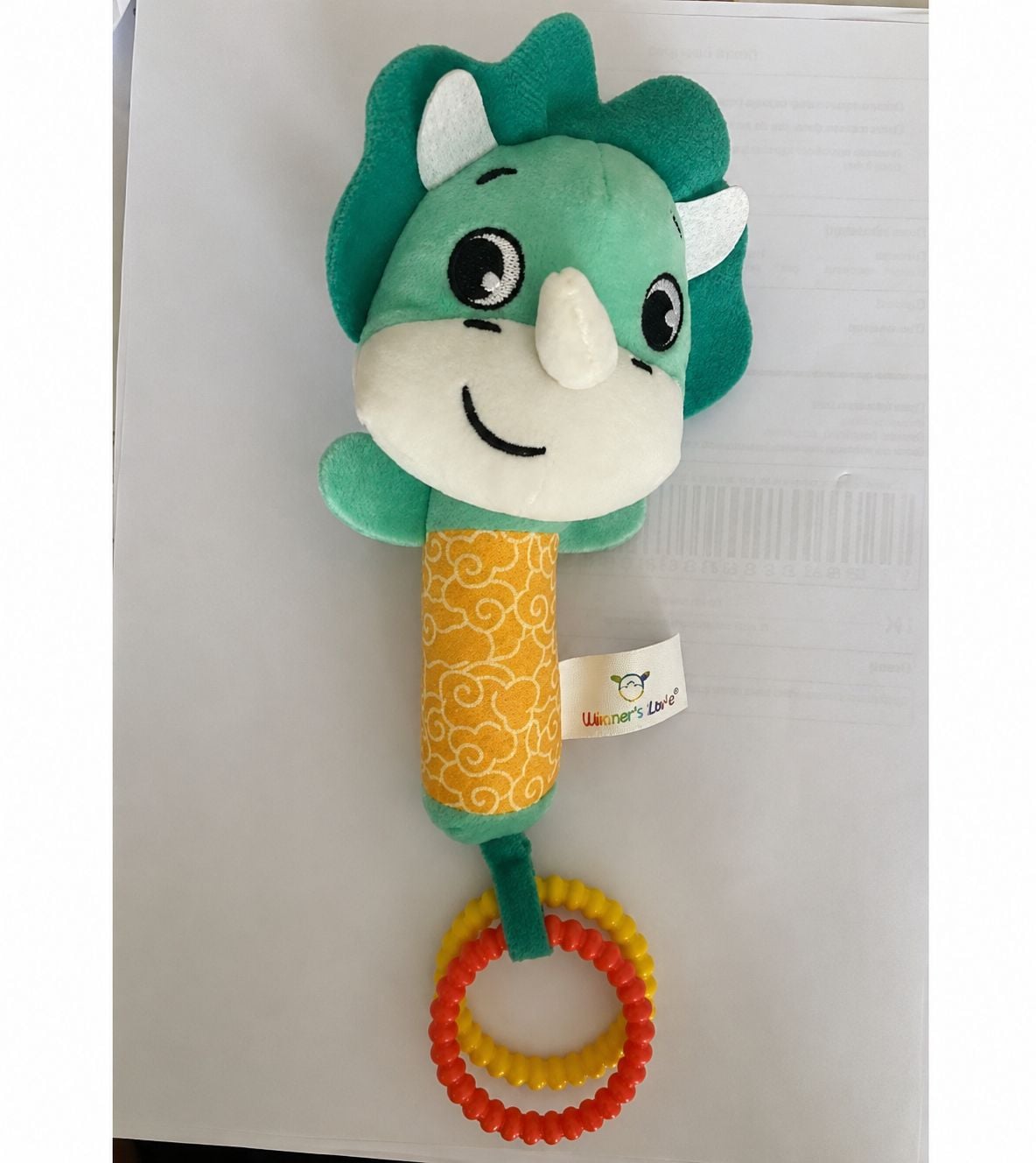 SONAJERO DE PELUCHE CON MORDEDOR SENSORIAL PARA BEBÉ - 1