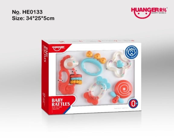 SET DE 5 SONAJEROS Y MORDEDORES DE ESTIMULACIÓN TEMPRANA - HUANGER - 1