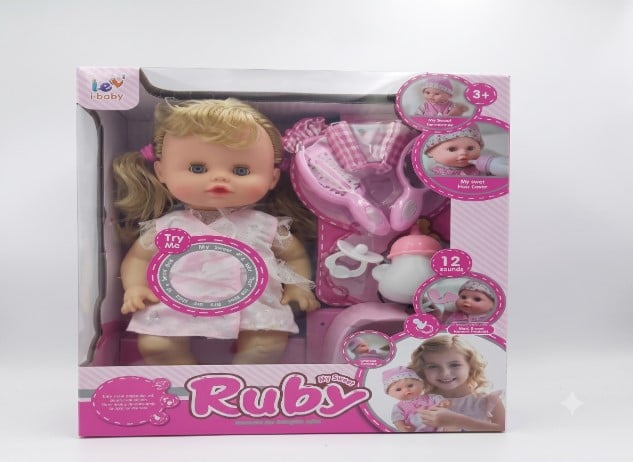 MUÑECA BEBÉ INTERACTIVA RUBY CON 12 SONIDOS Y ACCESORIOS DE CUIDADO - 1