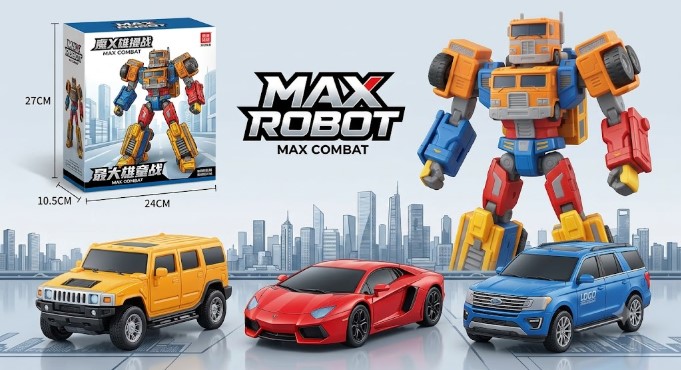 SET DE JUEGO MAX ROBOT MAX COMBAT: ROBOT TRANSFORMABLE DE CONSTRUCCIÓN DE CIUDAD CON VEHÍCULOS Y TAPETE - 1