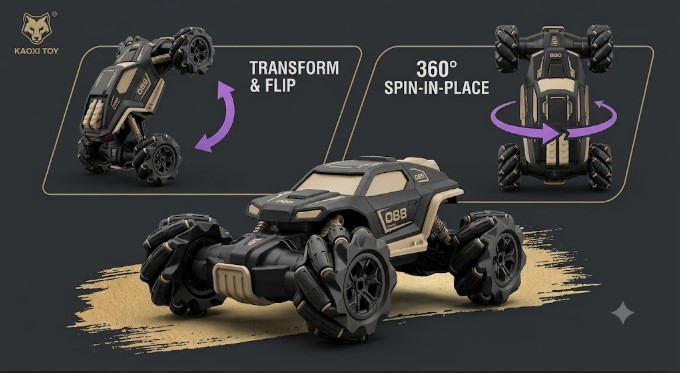 AUTO A CONTROL REMOTO ACROBÁTICO TODOTERRENO 360° - VEHÍCULO STUNT TRANSFORMABLE CON LLANTAS MULTIDIRECCIONALES - 1