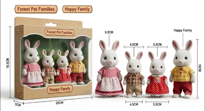 SET FAMILIA DE CONEJITOS DE TERCIOPELO 'FOREST PET FAMILIES: HAPPY FAMILY' - FIGURAS COLECCIONABLES (4 PIEZAS) - 1
