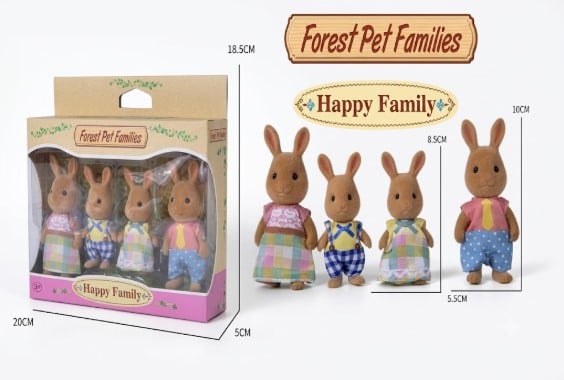 SET FAMILIA DE CONEJITOS MARRONES DE TERCIOPELO 'FOREST PET FAMILIES: HAPPY FAMILY' - FIGURAS COLECCIONABLES (4 PIEZAS) - 1