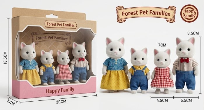 SET FAMILIA DE GATITOS BLANCOS DE TERCIOPELO 'FOREST PET FAMILIES: HAPPY FAMILY' - FIGURAS COLECCIONABLES (4 PIEZAS) - 1