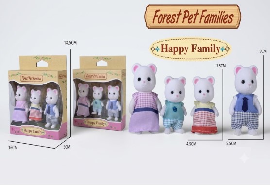 SET FAMILIA DE GATITOS BLANCOS DE TERCIOPELO 'FOREST PET FAMILIES: HAPPY FAMILY' - FIGURAS COLECCIONABLES (3 PIEZAS) - 1