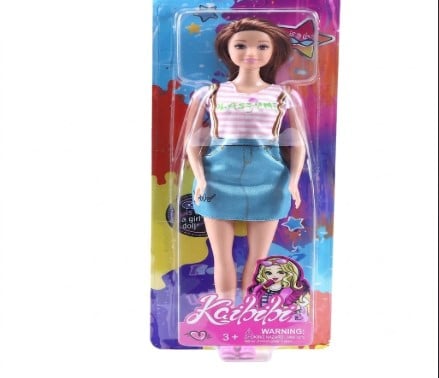 MUÑECA KAIBIBI ESTILO CASUAL - FALDA DE JEAN CON TIRANTES Y BLUSA A RAYAS - 1