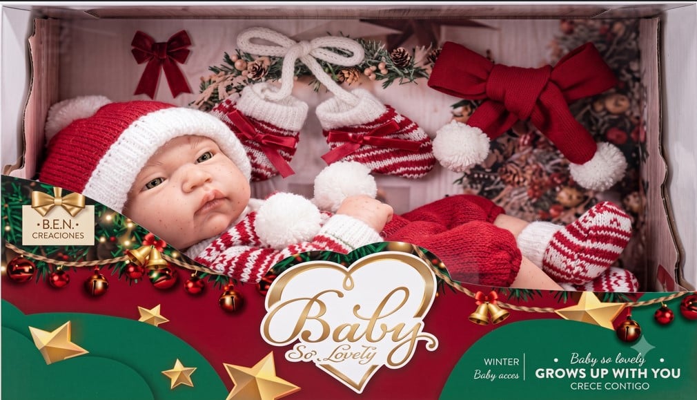 MUÑECA BEBÉ REALISTA 'BABY SO LOVELY' - SET NAVIDEÑO DE INVIERNO CON GORRITO DE SANTA - 1