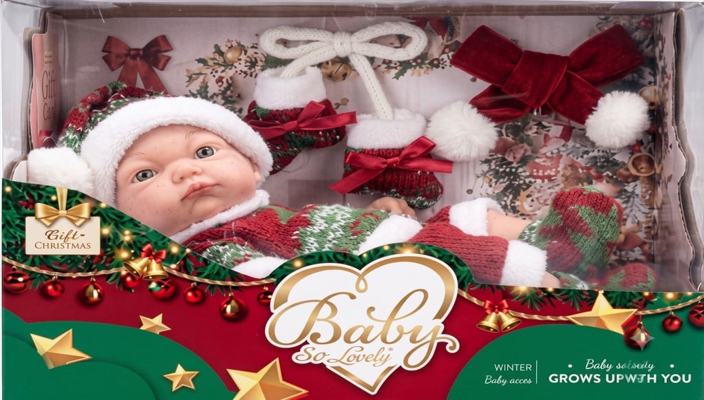 MUÑECA BEBÉ REALISTA 'BABY SO LOVELY' - SET DE REGALO NAVIDEÑO CON TRAJE TEJIDO - 1