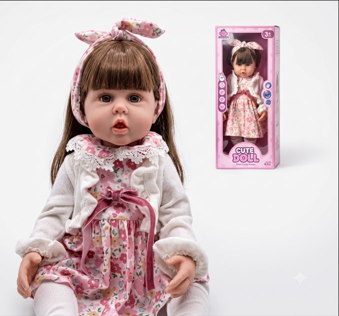 MUÑECA REALISTA 'CUTE DOLL' - COLECCIÓN PRIMAVERA CON VESTIDO FLORAL, CHALECO DE ENCAJE Y DIADEMA - 1