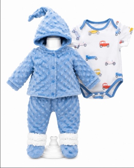 CONJUNTO DE 3 PIEZAS TEXTURIZADO AZUL PARA MUÑECOS - 1