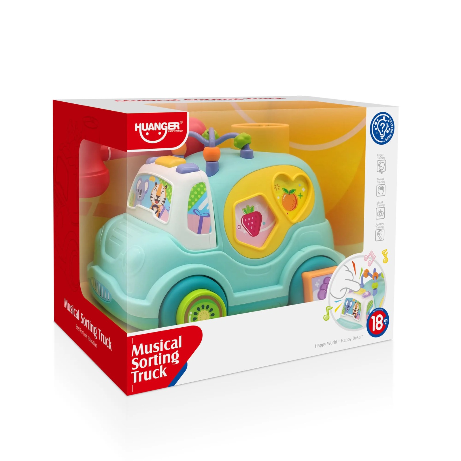 CAMIÓN MUSICAL DE CLASIFICACIÓN HUANGER AZUL – JUGUETE DIDÁCTICO CON ENCAJE DE FIGURAS PARA BEBÉS 18M+ - 1