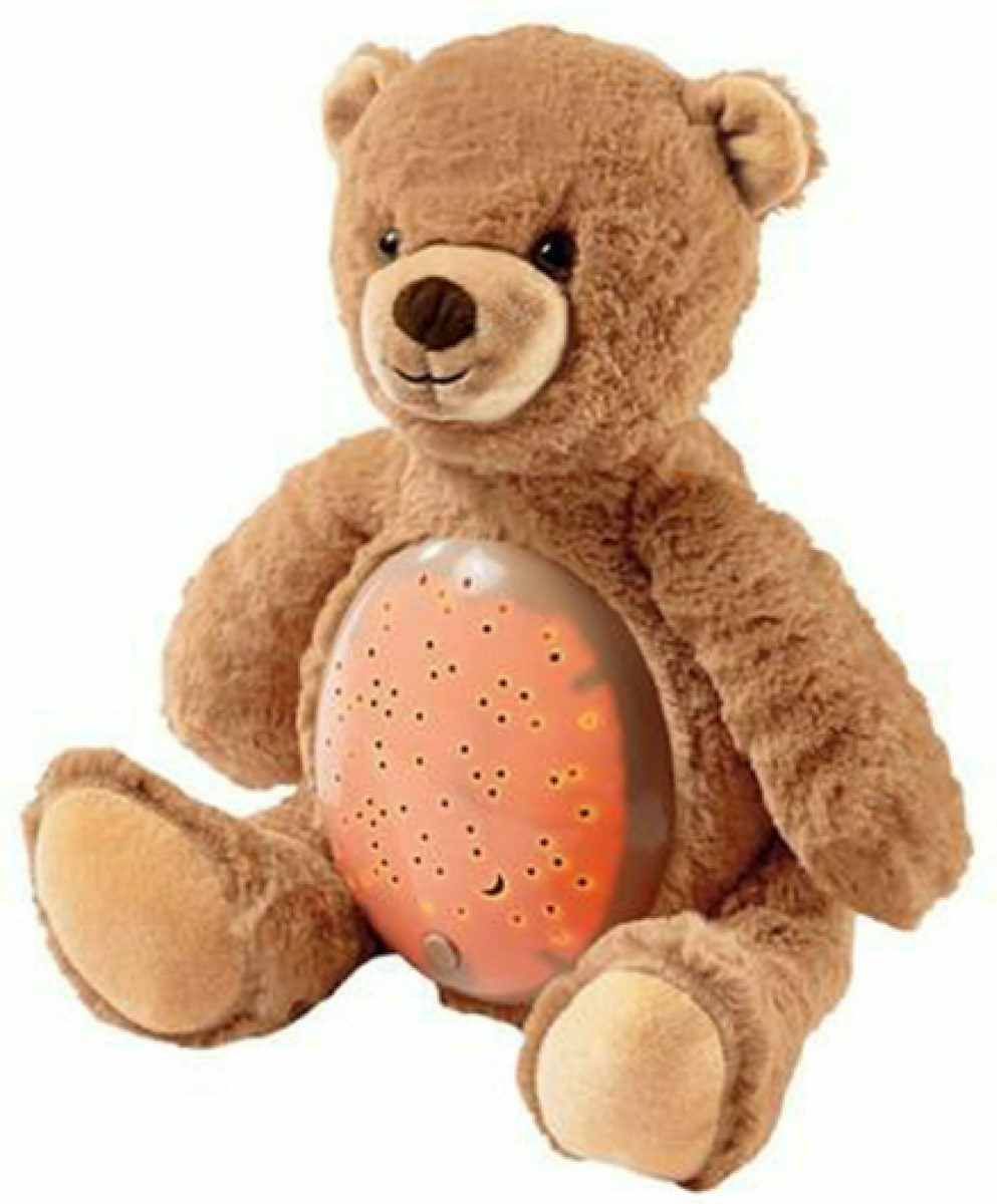 PELUCHE OSO CON PROYECTOR DE LUZ EN LA BARRIGA – LUZ DE NOCHE PARA DORMIR BEBÉS Y NIÑOS MARRÓN - 1