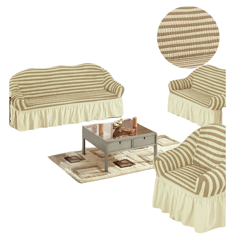 FUNDA SALA FABULOSA MUEBLE 3 2 1 SPANDEX BURBUJA BICOLOR BEIGE - 2