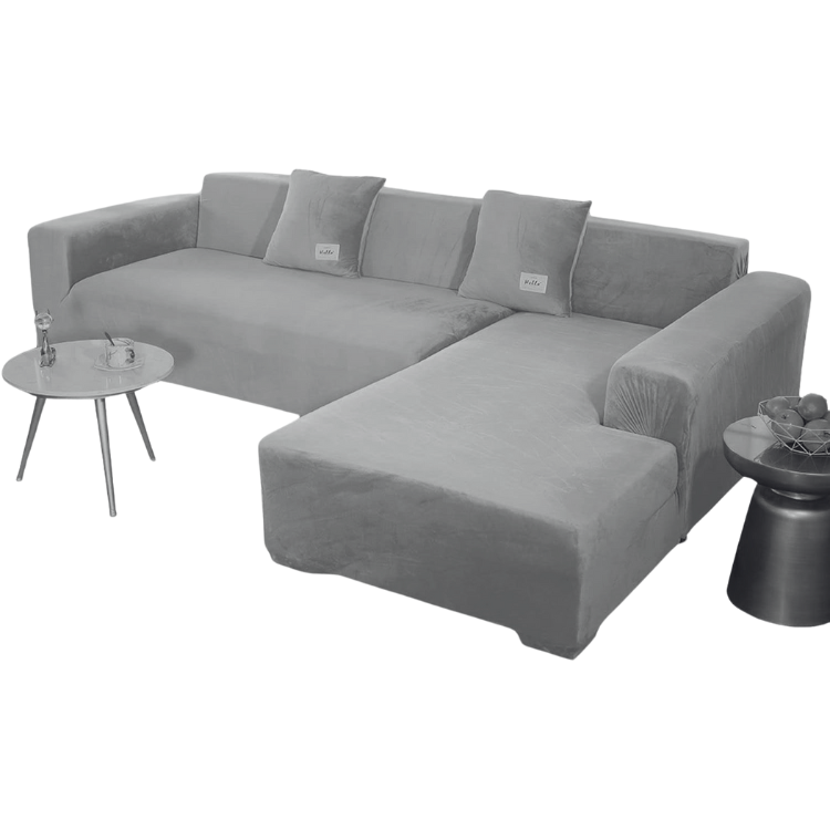 FUNDA SALA FABULOSA MUEBLE MODULAR 2PZS TERCIOPELO LISO GRIS - 1