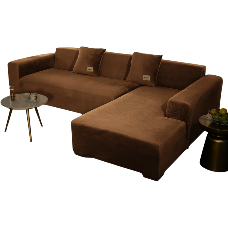FUNDA SALA FABULOSA MUEBLE MODULAR 2PZS TERCIOPELO LISO CHOCOLATE - 1