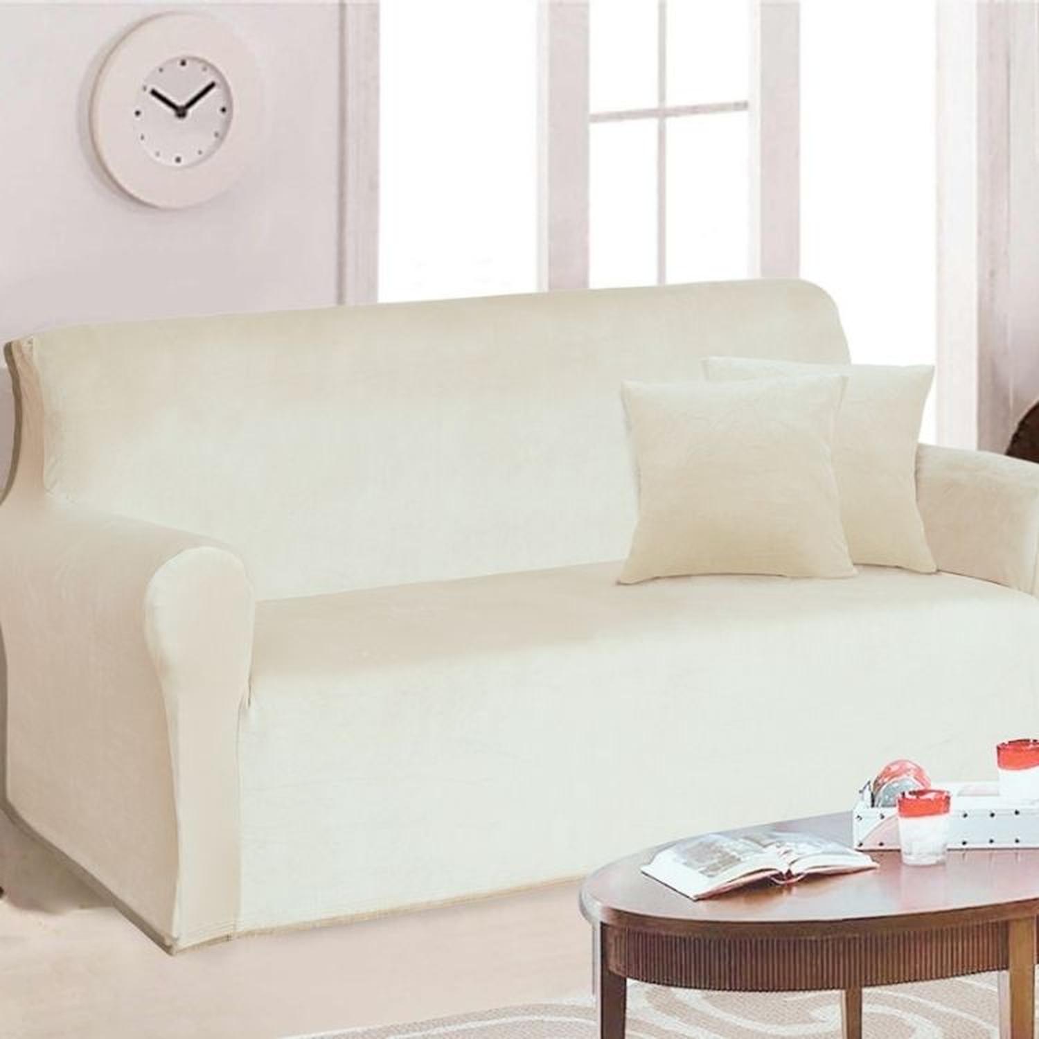 FUNDA DE MUEBLE 3-2-1 EN TERCIOPELO LISO CON 6 FUNDAS DE COJINES - CREMA - 3