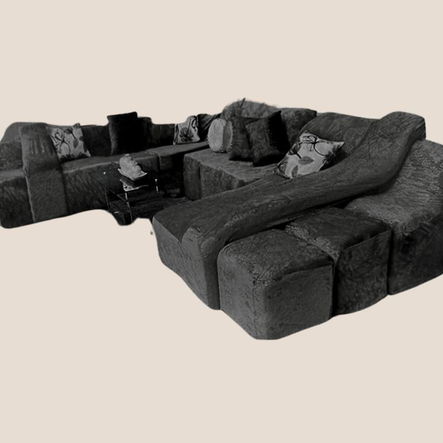 FUNDA DE SOFÁ CAMA 9 PIEZAS TERCIOPELO LISO CON 6 FUNDAS COJÍN - NEGRO - 2