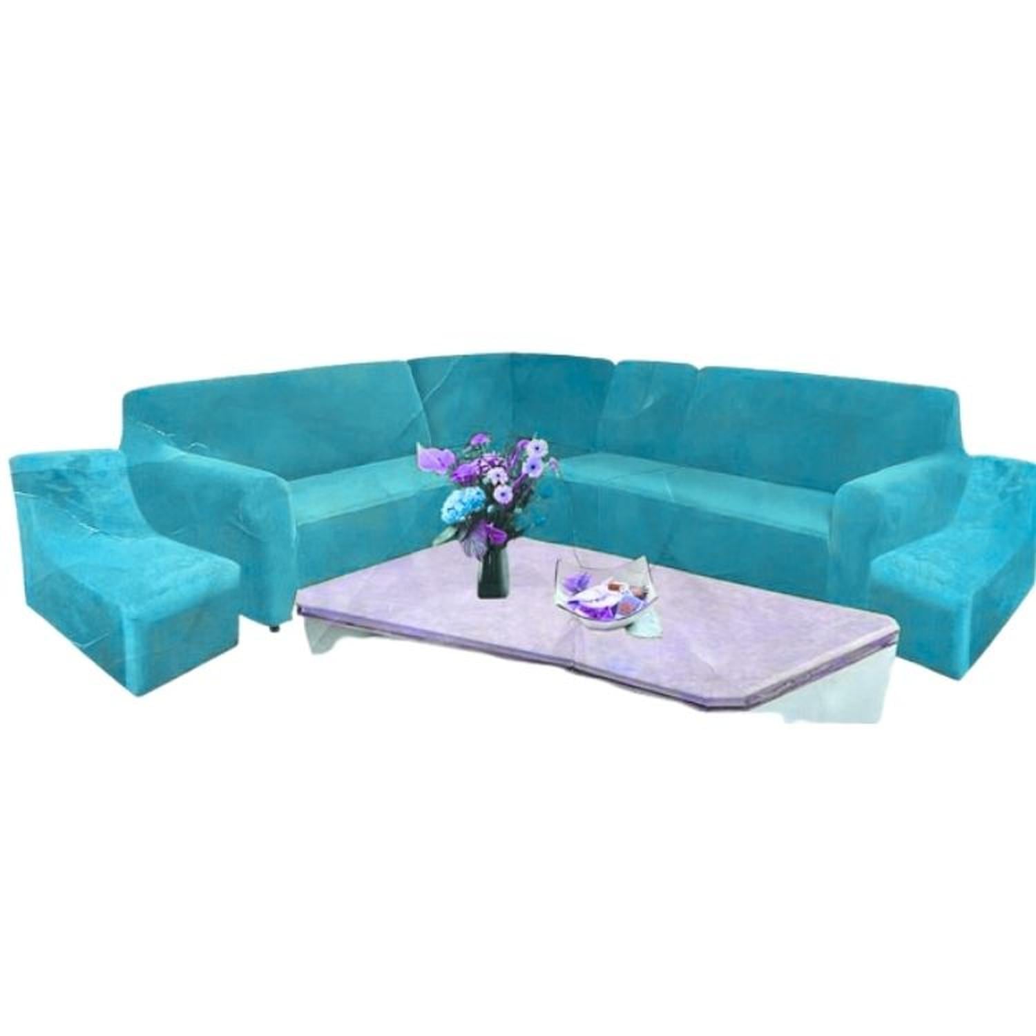 FUNDA DE MUEBLE MODULAR 6 PZS TERCIOPELO LISO CON 6 FUNDAS DE COJINES - TURQUESA - 1