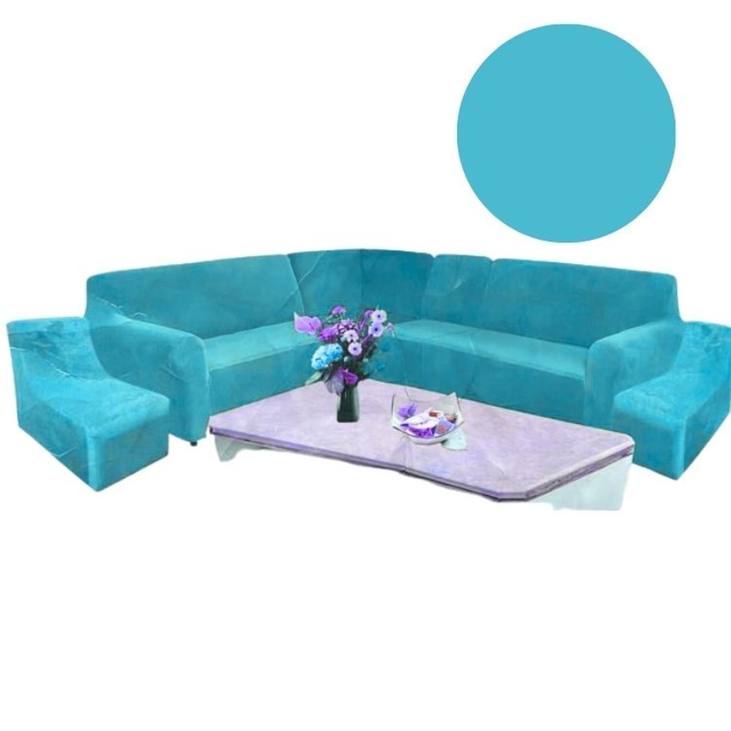 FUNDA DE MUEBLE MODULAR 6 PZS TERCIOPELO LISO CON 6 FUNDAS DE COJINES - TURQUESA - 3