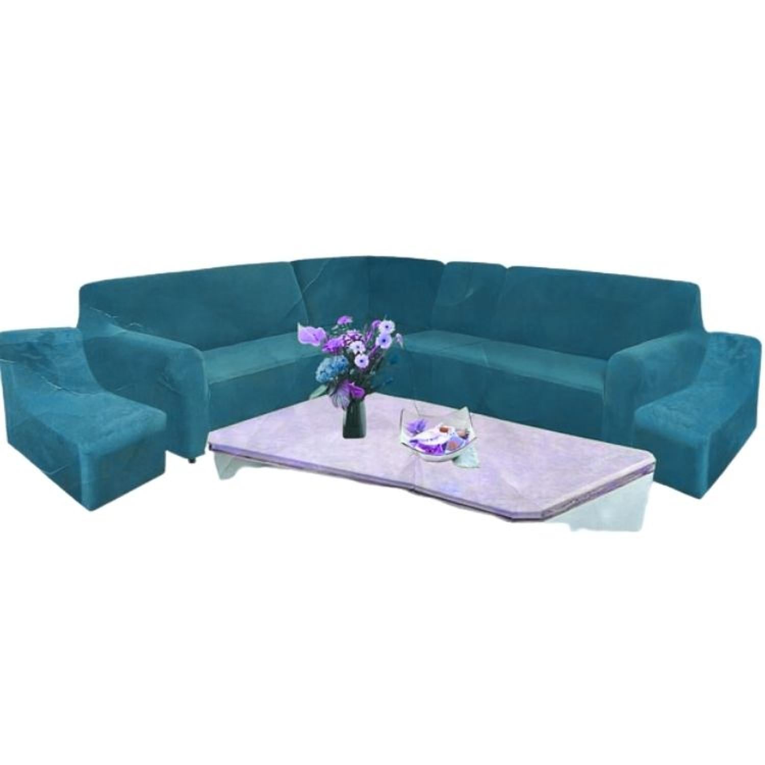 FUNDA DE MUEBLE MODULAR 6 PZS TERCIOPELO LISO CON 6 FUNDAS DE COJINES - JADE - 1