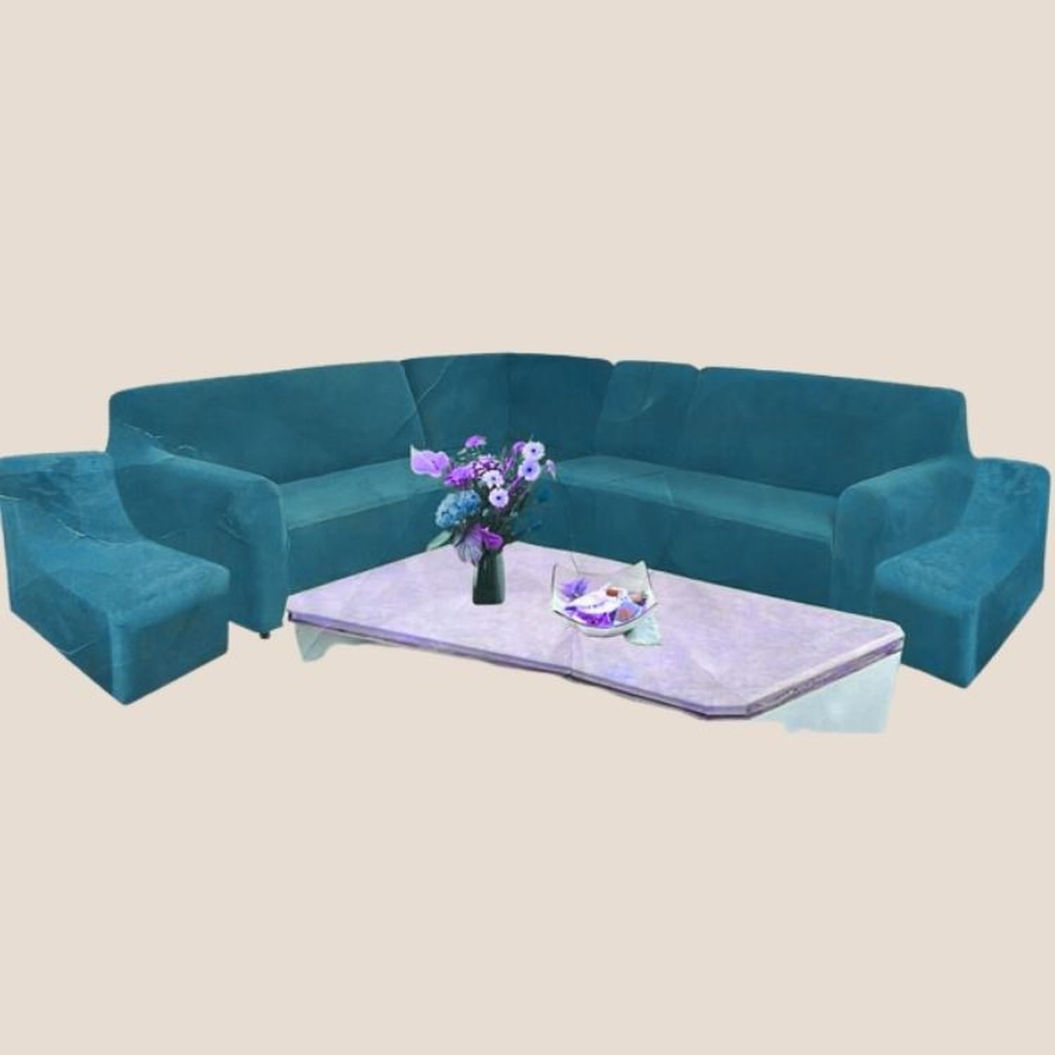 FUNDA DE MUEBLE MODULAR 6 PZS TERCIOPELO LISO CON 6 FUNDAS DE COJINES - JADE - 2
