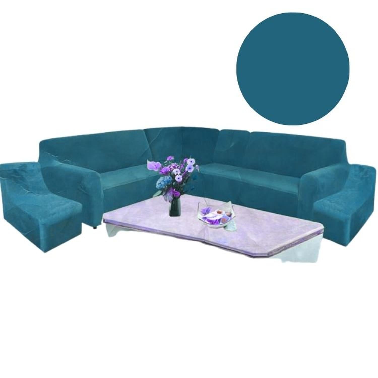 FUNDA DE MUEBLE MODULAR 6 PZS TERCIOPELO LISO CON 6 FUNDAS DE COJINES - JADE - 3