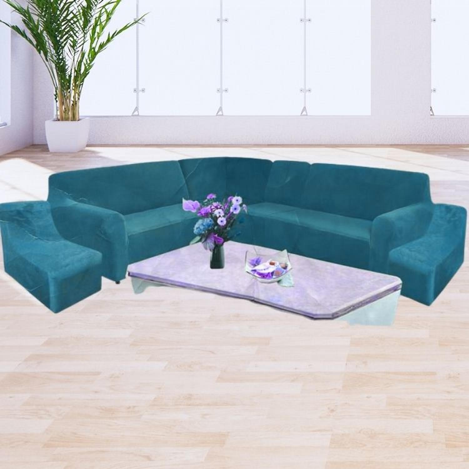 FUNDA DE MUEBLE MODULAR 6 PZS TERCIOPELO LISO CON 6 FUNDAS DE COJINES - JADE - 4