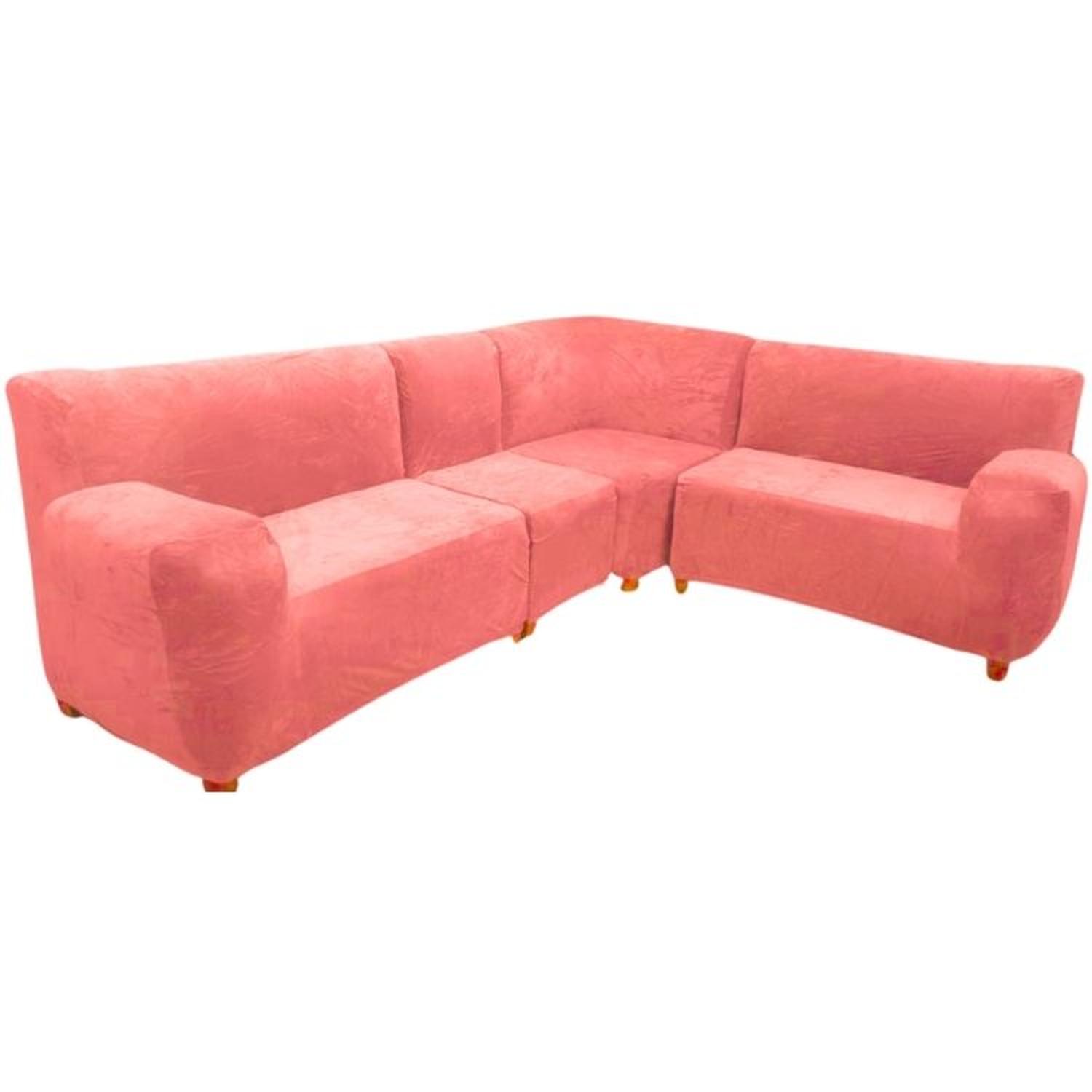 FUNDA DE MUEBLE MODULAR 4 PZS TERCIOPELO LISO CON 6 FUNDAS DE COJINES - ROSA - 1