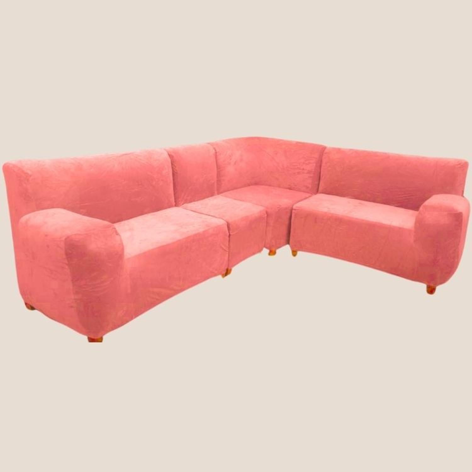 FUNDA DE MUEBLE MODULAR 4 PZS TERCIOPELO LISO CON 6 FUNDAS DE COJINES - ROSA - 2