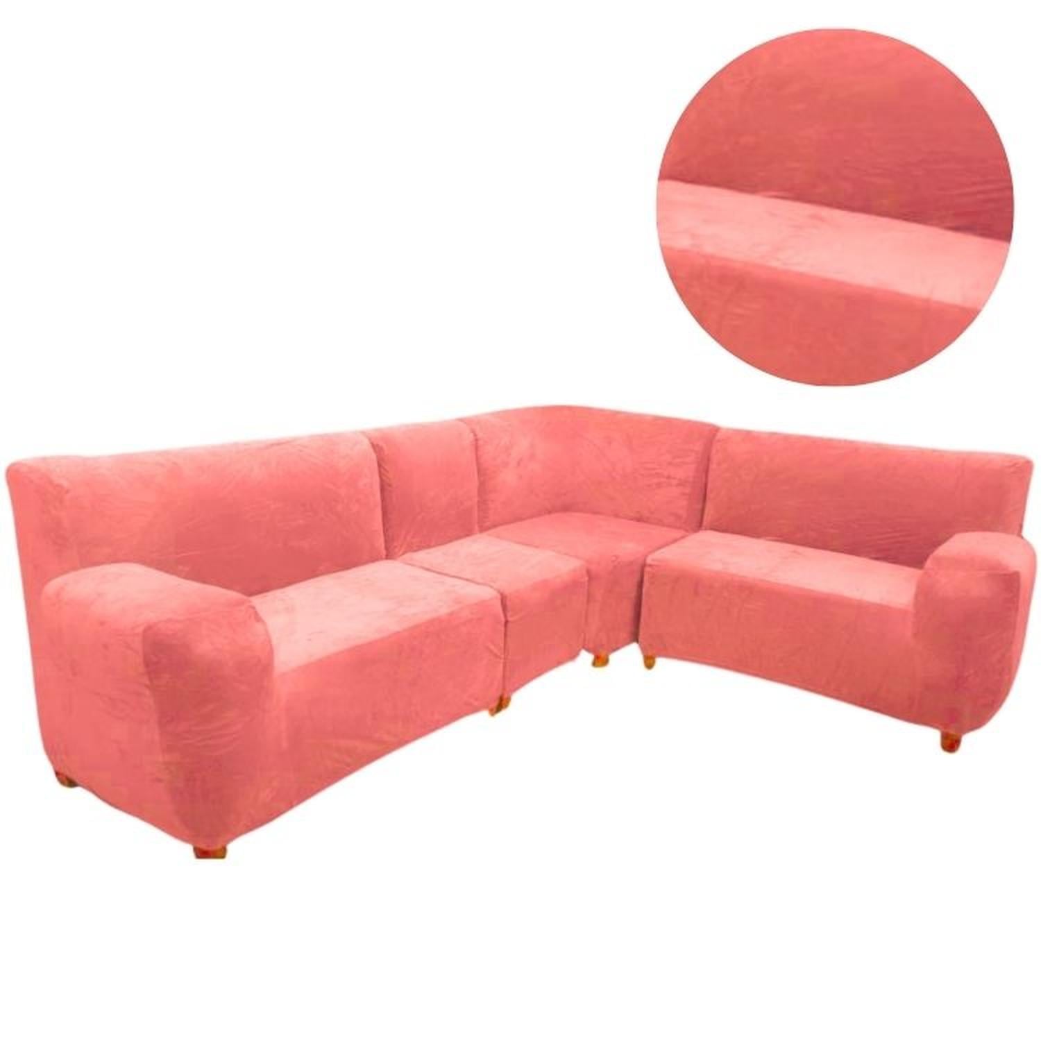 FUNDA DE MUEBLE MODULAR 4 PZS TERCIOPELO LISO CON 6 FUNDAS DE COJINES - ROSA - 4
