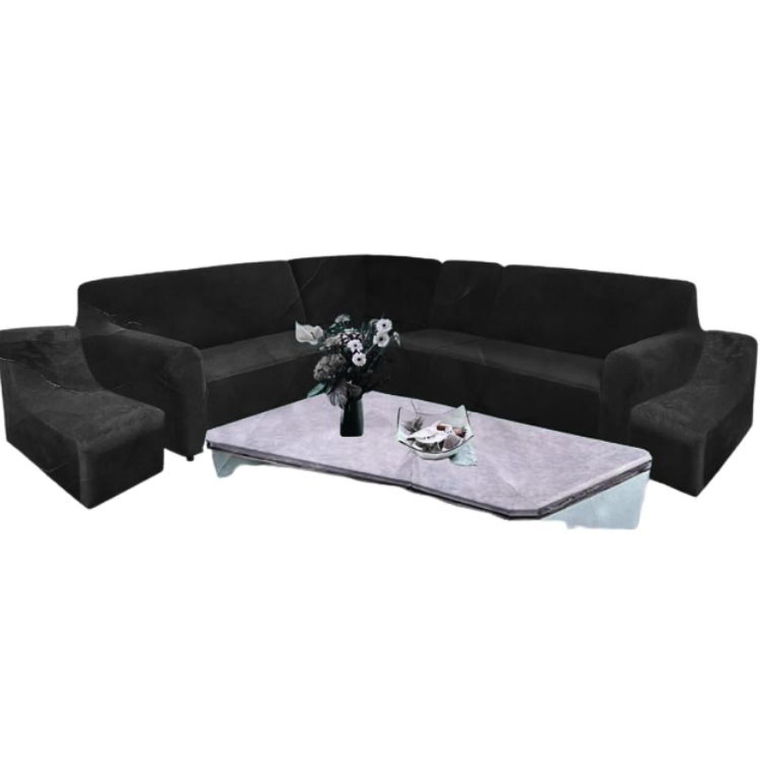 FUNDA DE MUEBLE MODULAR 6 PZS TERCIOPELO LISO CON 6 FUNDAS DE COJINES - NEGRO - 1