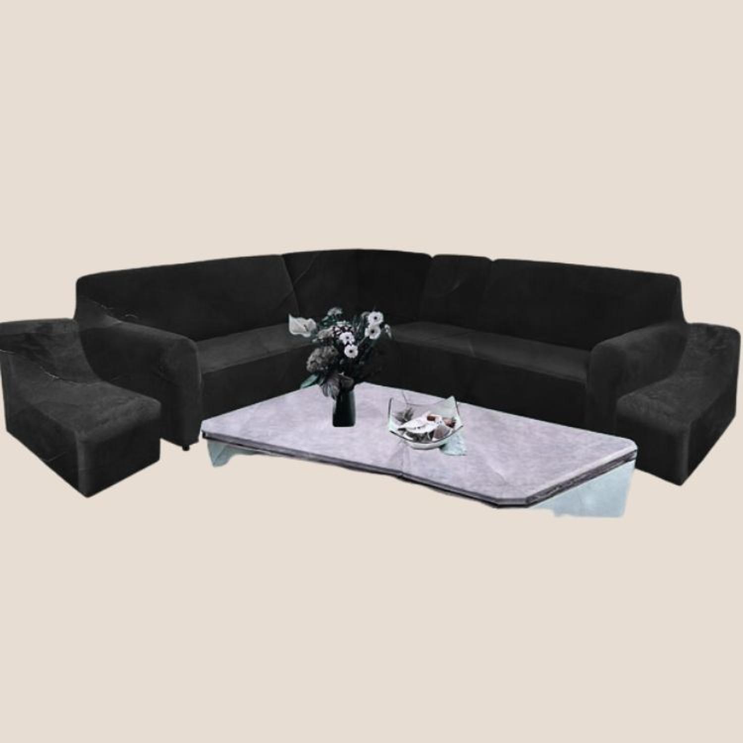 FUNDA DE MUEBLE MODULAR 6 PZS TERCIOPELO LISO CON 6 FUNDAS DE COJINES - NEGRO - 2