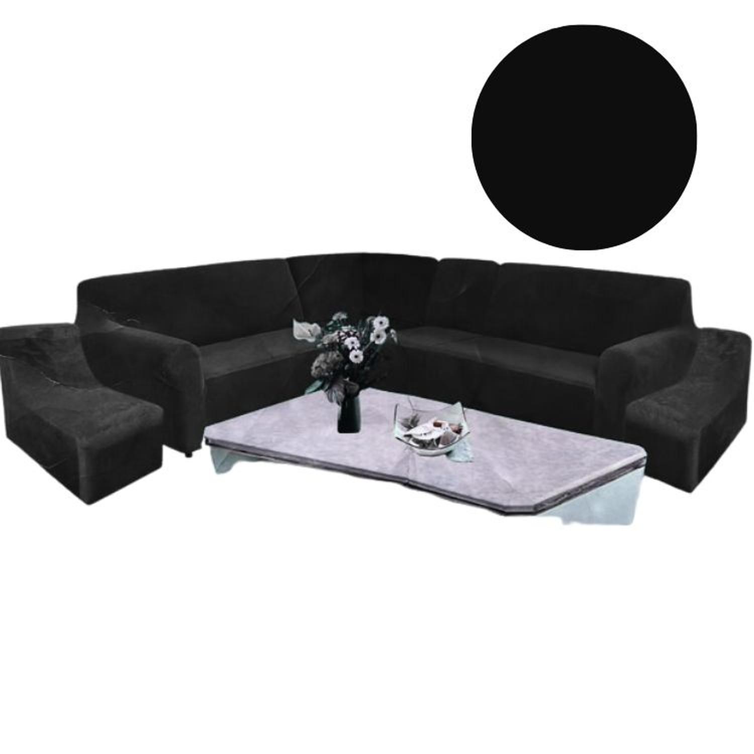 FUNDA DE MUEBLE MODULAR 6 PZS TERCIOPELO LISO CON 6 FUNDAS DE COJINES - NEGRO - 3